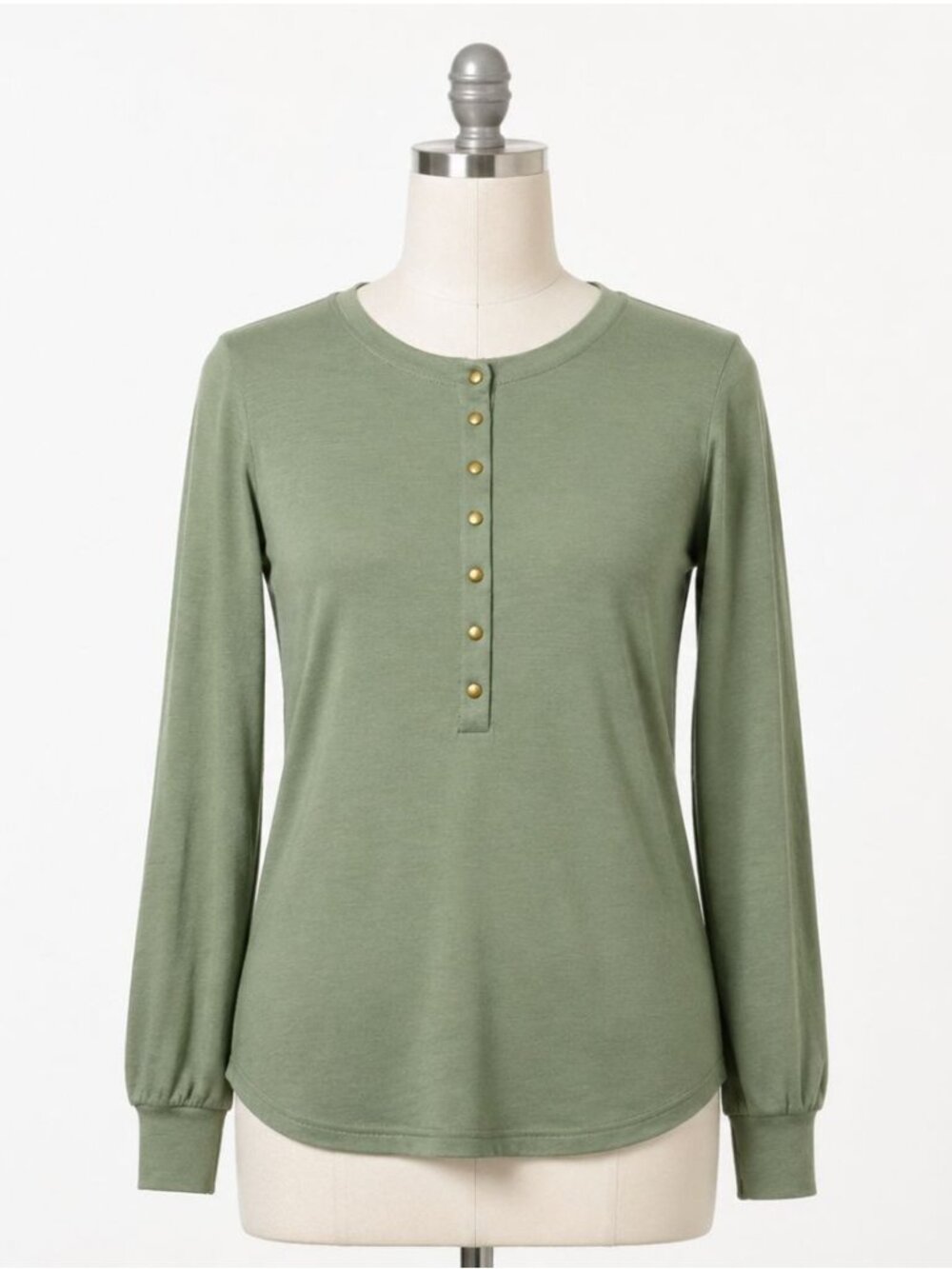 WoolX Charlotte Puff Sleeve Snap 100% Merino Wool Top Green Size Large FLAWS